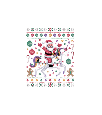 Moș Crăciun pe un pulover urât unicorn  model alb pe tricou