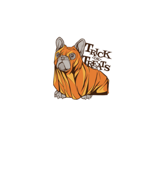 Trick or Treat Mops Halloween model alb pe tricou