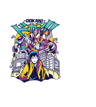 Anime Godzilla model negru pe tricou
