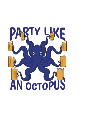 Party Like An Octopus model alb pe tricou