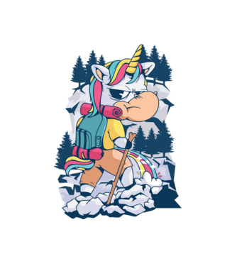 Unicorn excursionist pipi model alb pe tricou