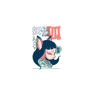 Kitsune Yokai Anime model alb pe tricou