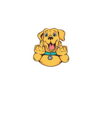 Golden Retriever arată degetul model negru pe tricou