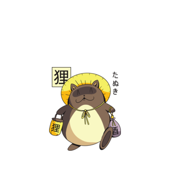 Tanuki Yokai model roșu pe tricou