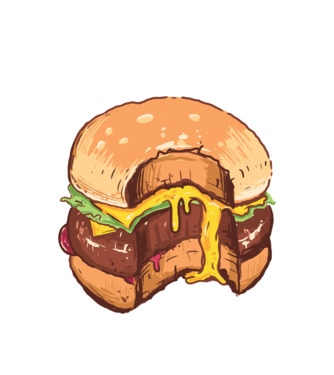 Hamburger model alb pe tricou