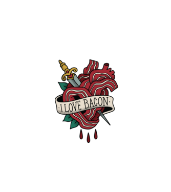 Love Bacon Tatuaj model alb pe tricou