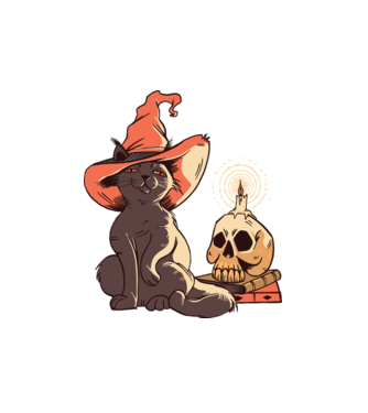 Pisică Halloween model alb pe tricou