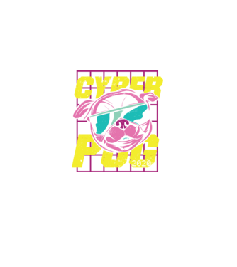 Mops Cyber Pug model negru pe tricou