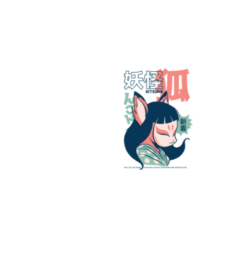 Kitsune Yokai Anime model galben neon pe tricou