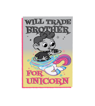 Îl ofer la schimb pe fratele meu pentru un unicorn model alb pe tricou