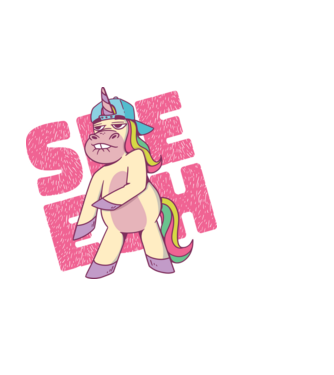 Unicorn Shesh model albastru închis pe tricou