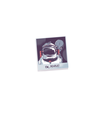 Ew, Oameni - Astronaut cu extraterestru model negru pe tricou