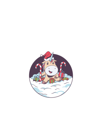 Unicorn Moș Crăciun cu cadouri model nisipiu pe tricou