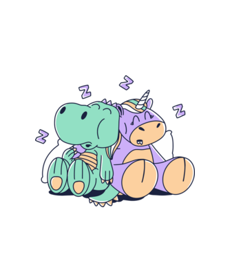Unicorn adormit și T-rex model alb pe tricou