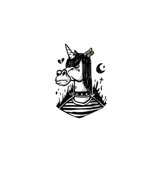 Emo unicorn model alb pe tricou