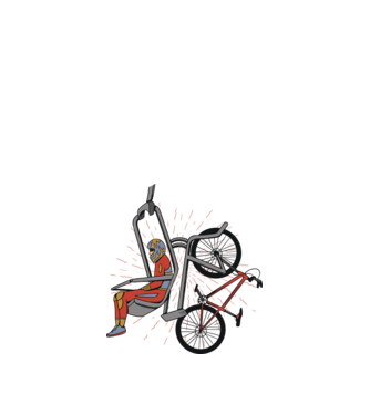 Biciclist montain bike pe teleferic model alb pe tricou