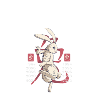 Year of the Rabbit model alb pe tricou
