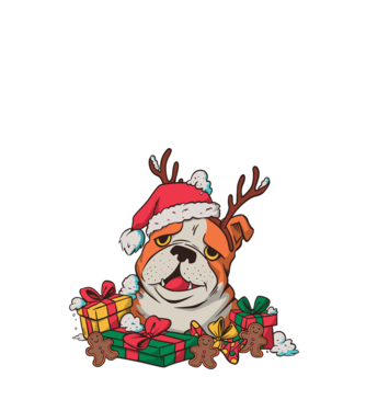 Bulldog de Crăciun model turcoaz pe tricou