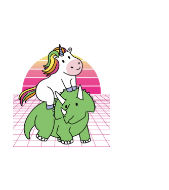 Unicorn pe dinozaur retro model albastru închis pe tricou
