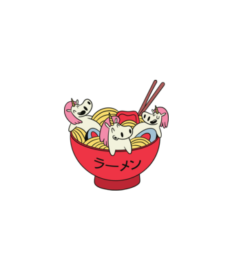 Unicorn Ramen model gri pe tricou
