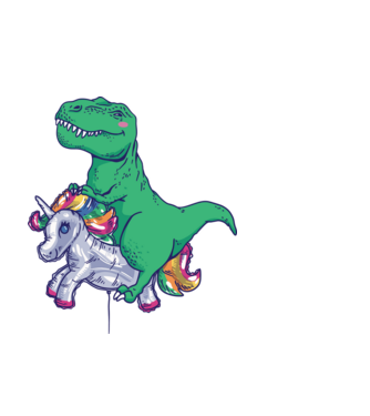 T-rex pe Unicorn balon model alb pe tricou