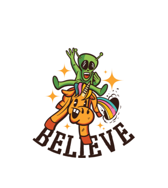 Unicorn Alien model alb pe tricou