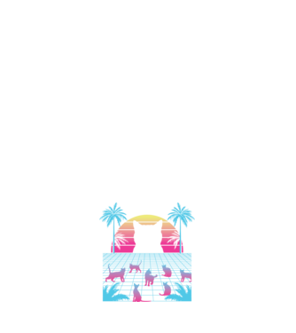 Pisică Vaporwave neon model negru pe tricou