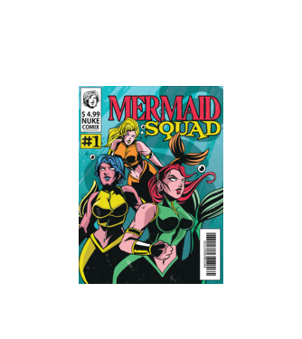 benzi desenate Mermaid Squad model alb pe tricou