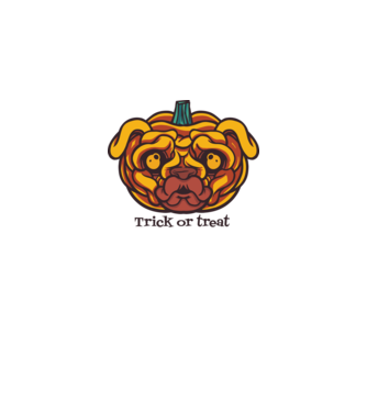 Mops cap de dovleac Halloween model alb pe tricou