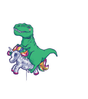 T-rex pe Unicorn balon model albastru deschis pe tricou