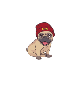 Mops cu șapcă model negru pe tricou