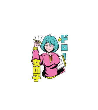 Anime fată desenând model albastru închis pe tricou