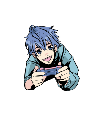 Anime băiat Gamer model alb pe tricou