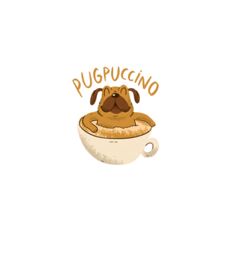 Pugpuccino Capuccino cu Mops model negru pe tricou