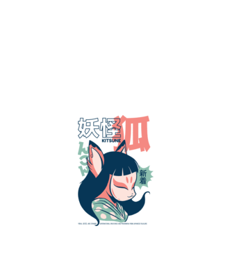 Kitsune Yokai Anime model alb pe tricou