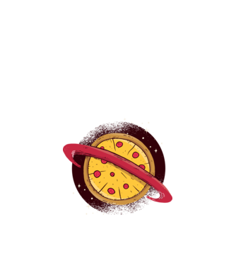 Pizza Planetă model nisipiu pe tricou