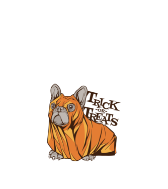 Trick or Treat Mops Halloween model alb pe tricou