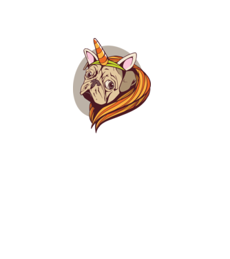 Halloween Mops în costum de Unicorn model alb pe tricou