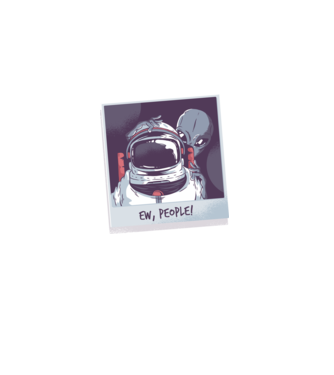 Ew, Oameni - Astronaut cu extraterestru model negru pe tricou