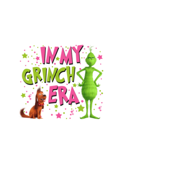 In my Grinch era model alb pe tricou