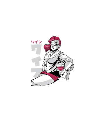 Anime fată cu vin model albastru închis pe tricou