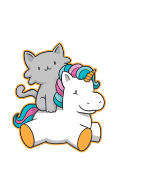 Unicorn Cu pisică model negru pe tricou