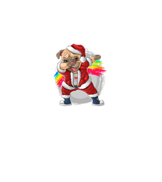 Santa Mops Moș Crăciun model negru pe tricou