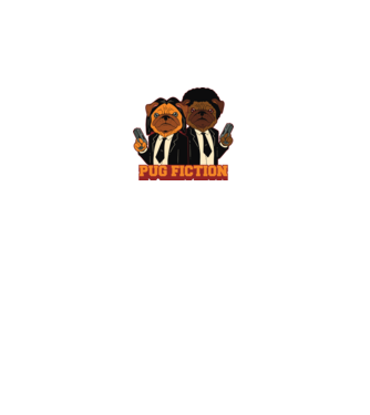 Pug Fiction Pugs Mops Pulp Fiction parodie model alb pe tricou