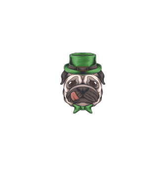 Mops Sfântul Patrick model negru pe tricou