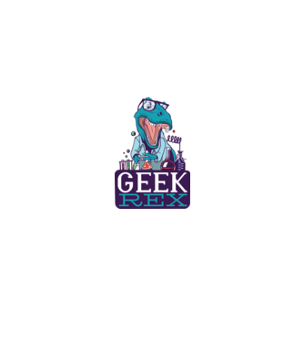 Geek Rex dinozaur tricou model negru pe tricou