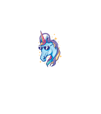 Unicorn strălucitor cu căști model negru pe tricou