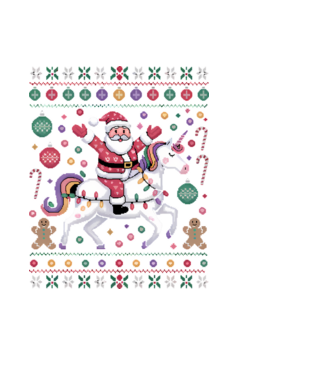 Moș Crăciun pe un pulover urât unicorn  model negru pe tricou