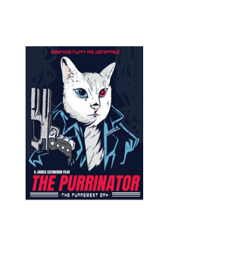 The Purrinator Pisică model albastru deschis pe tricou
