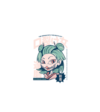 Kuchisake Onna Yokai Anime model turcoaz pe tricou